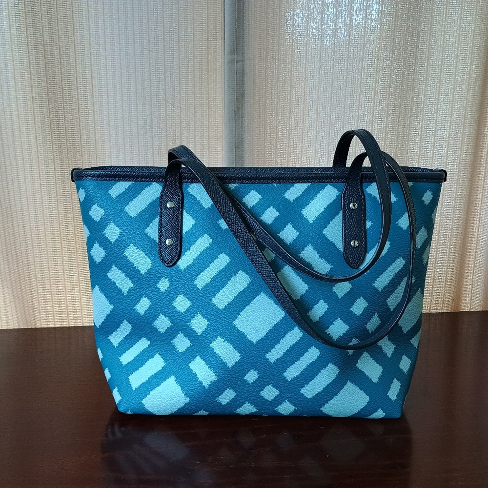 Coach Plaid Leather Mini City Tote - Picture 3 of 5